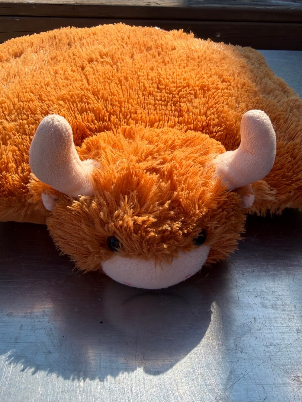 Pillow Pets Highland Cow Bull Plush Pillow Brown Orange Horns 11"